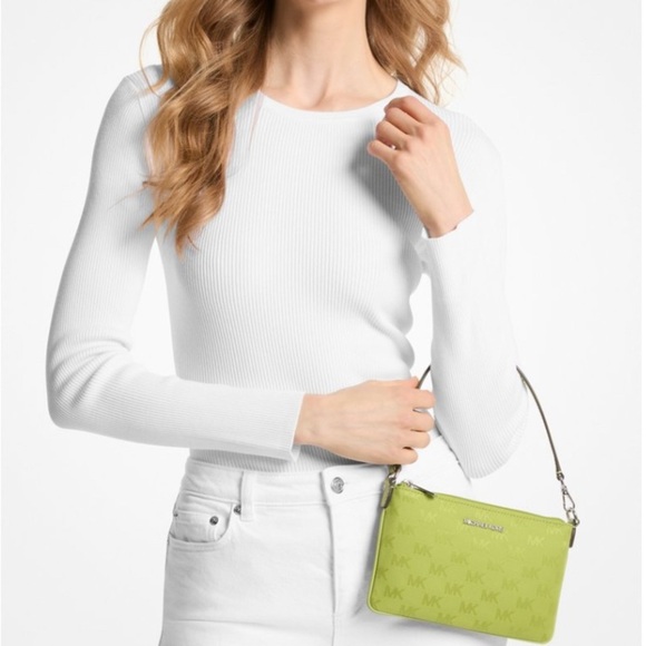 💚MICHAEL KORS💚Lime Jet Set Travel Small
Woven Logo Nylon Convertible Wristlet - Picture 3 of 7